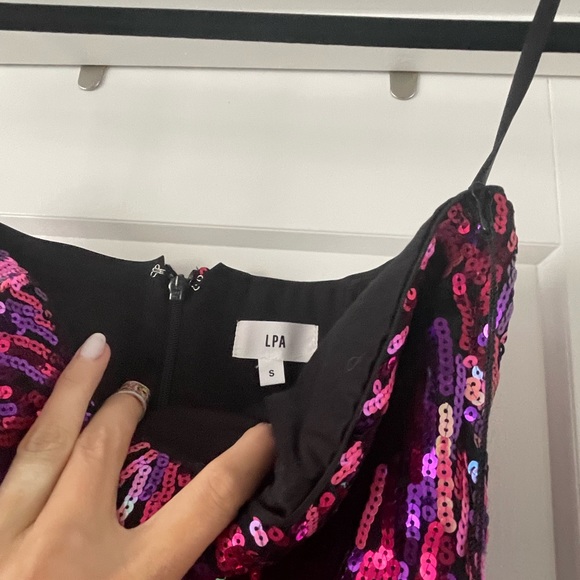 LPA Pink Strapless Wavy Sequin Cocktail Midi Dress - Small, NWT - Picture 7 of 8